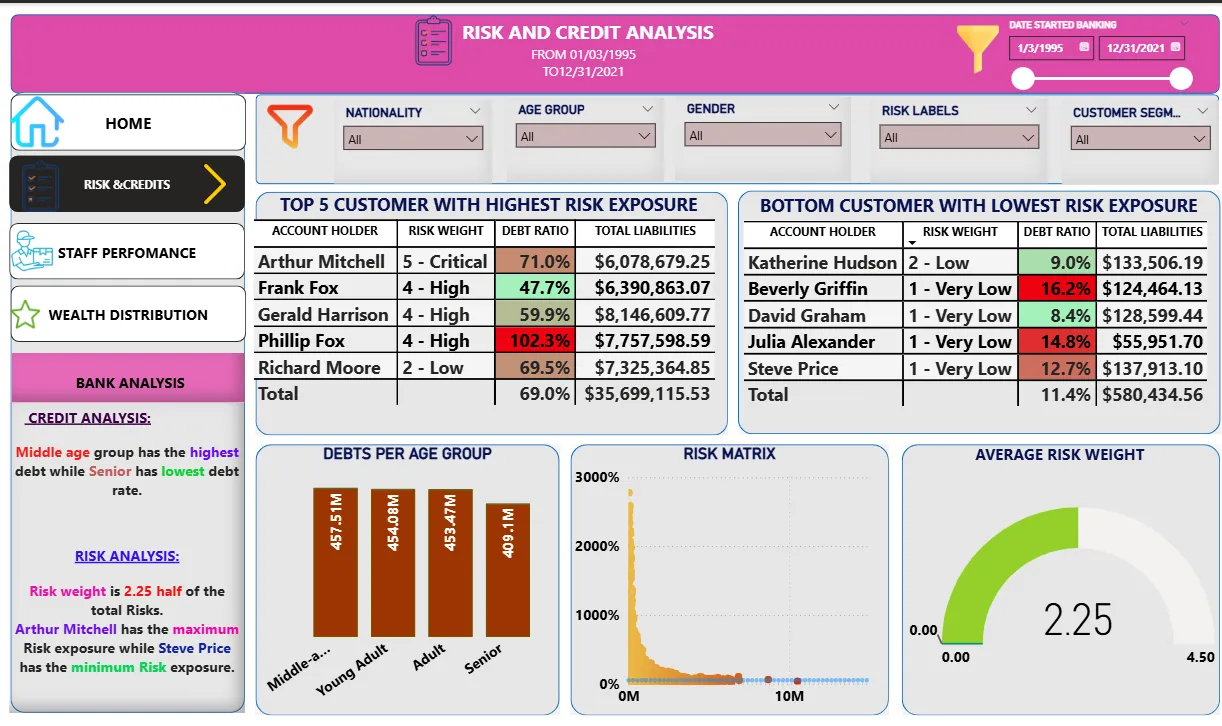 Risk and credit analysis dashboard page